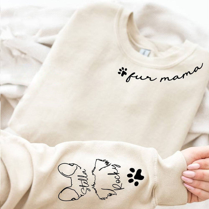 Sudadera de mamá de piel bordada con oreja de mascota y nombre en la manga. Regalo para amantes de las mascotas.
