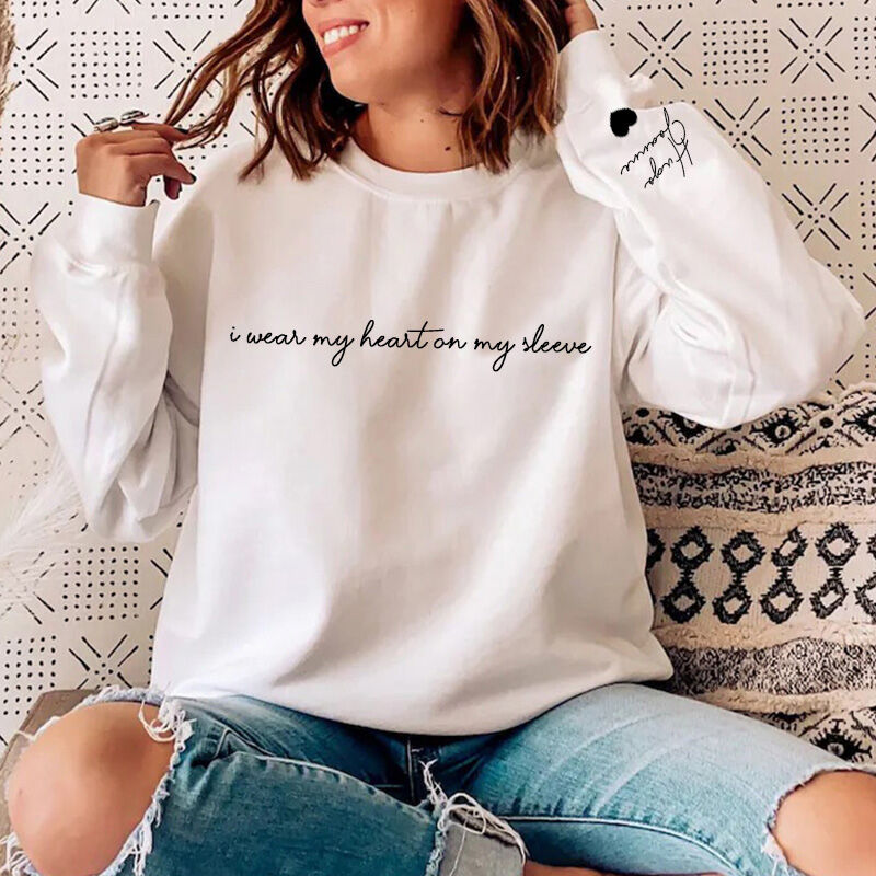 Benutzerdefinierte bestickte tragen Herz auf Ärmel Sweatshirt Muttertagsgeschenk für Mama und Oma
