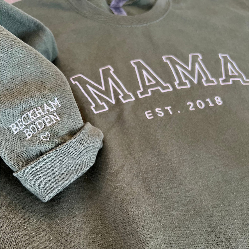 Personalisiertes besticktes Mama EST Year Sweatshirt Muttertagsgeschenk für Mama