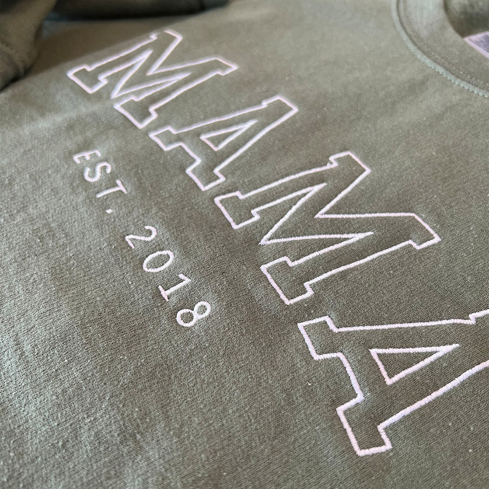 Personalisiertes besticktes Mama EST Year Sweatshirt Muttertagsgeschenk für Mama