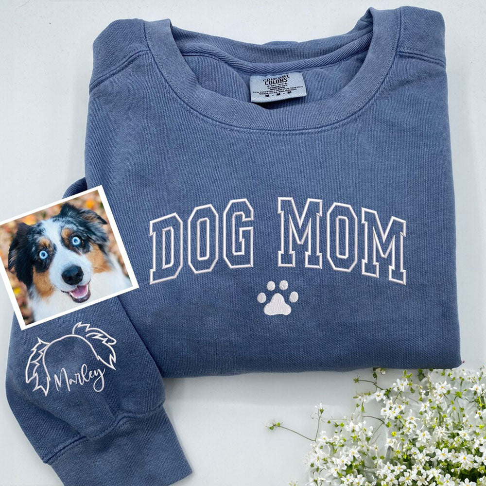 Besticktes Sweatshirt für Hundemama mit Hundeohren am Ärmel, Geschenk für Hundeliebhaber, Haustier-Eltern