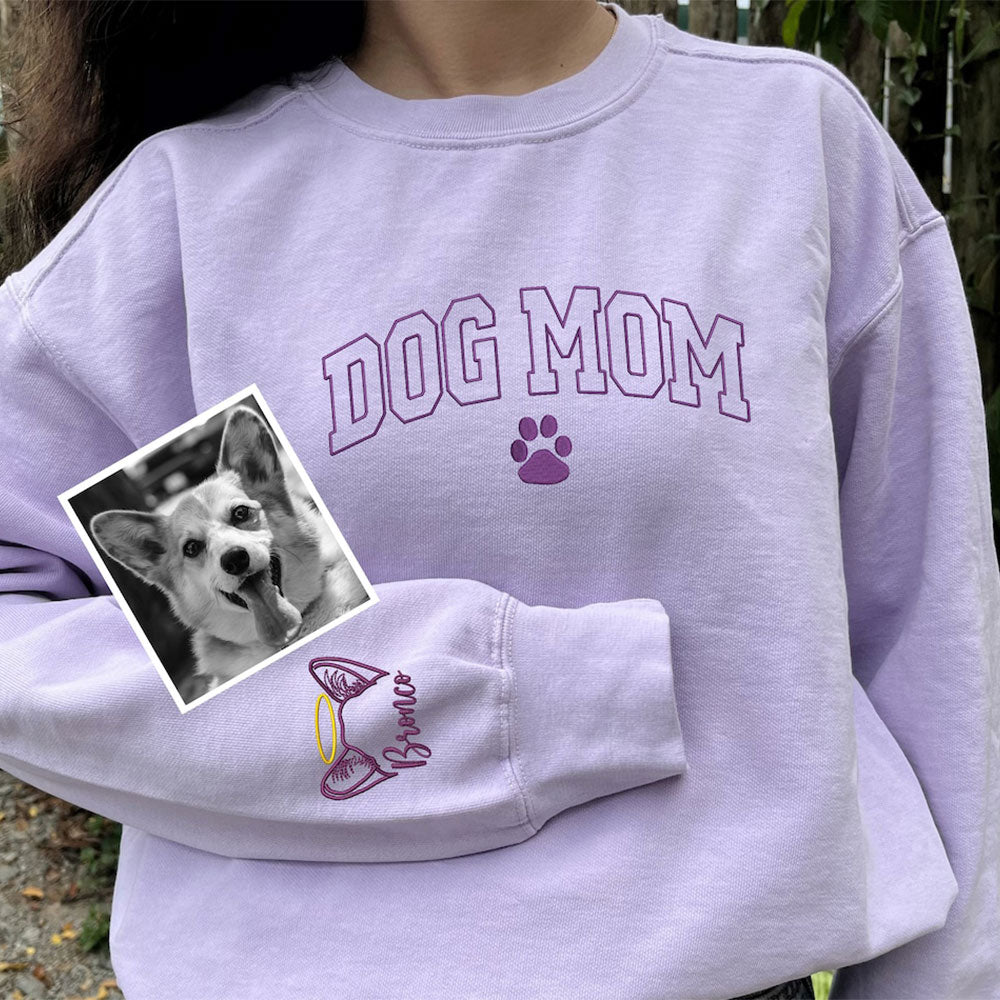 Besticktes Sweatshirt für Hundemama mit Hundeohren am Ärmel, Geschenk für Hundeliebhaber, Haustier-Eltern