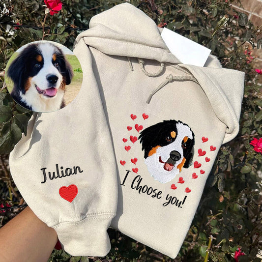 Cara de mascota bordada personalizada y nombre de mascota sudadera retrato de perro bordado cuello redondo regalo amante de las mascotas