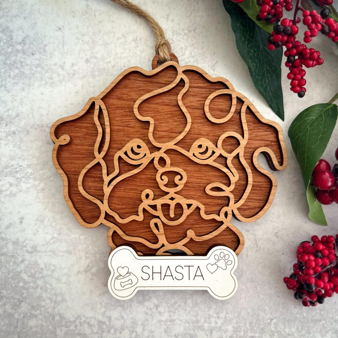 Personalized Wooden Line Art Pet Portrait Ornament Pet Memorial Gift Christmas Gift for Pet Lovers