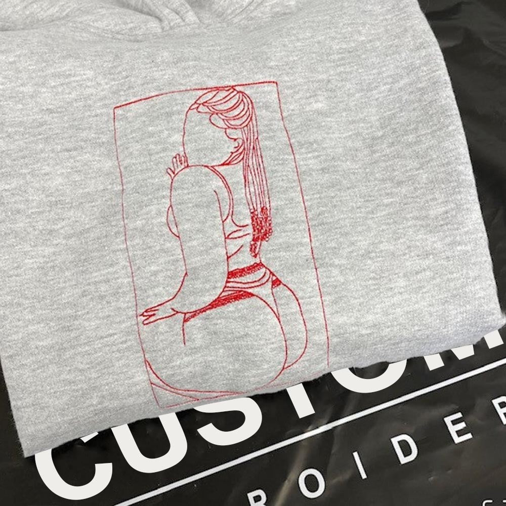 Sudadera con capucha y cuello redondo con retrato bordado picante personalizado, regalo de San Valentín para novio y esposo.