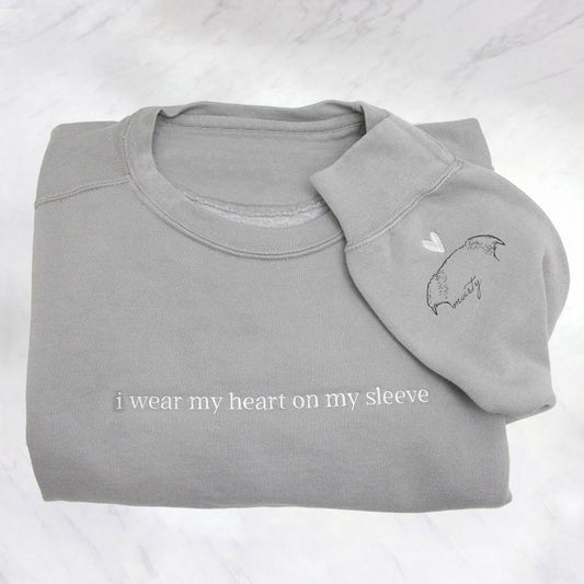 Personalized I Wear My Heart on My Sleeve Embroidered Pet Ears Sweatshirt Hoodie Gifts for Dog Lover