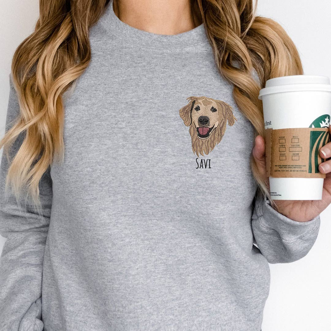 Personalized Pet Photo Portrait Sweatshirt Embroidered Cat Face and Name Hoodie Gift for Cat Parents Pet Lovers