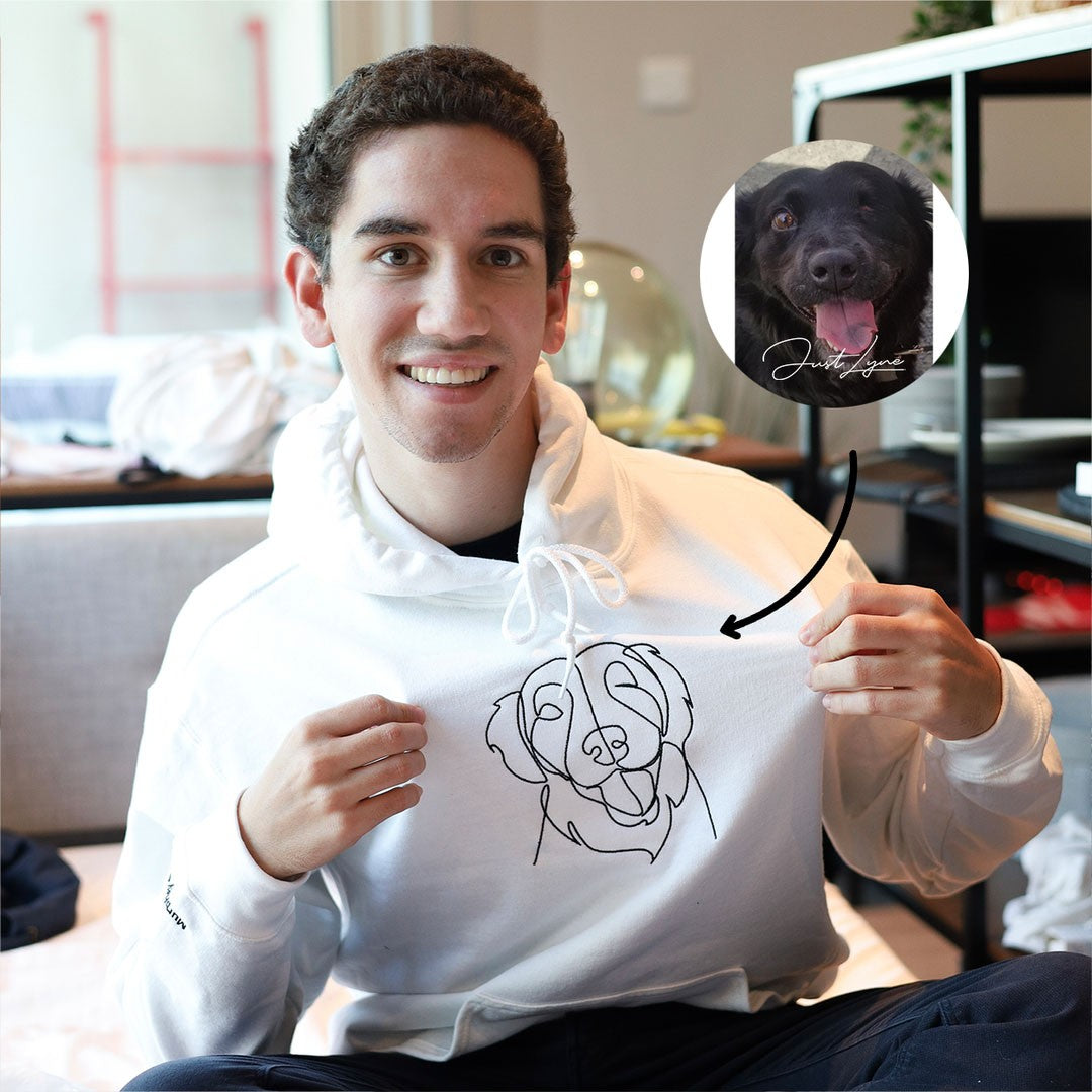Custom Embroidered Line Art Pet Portrait Outline Sweatshirt Hoodie Gift For Dog/Cat Owner Pet Lovers
