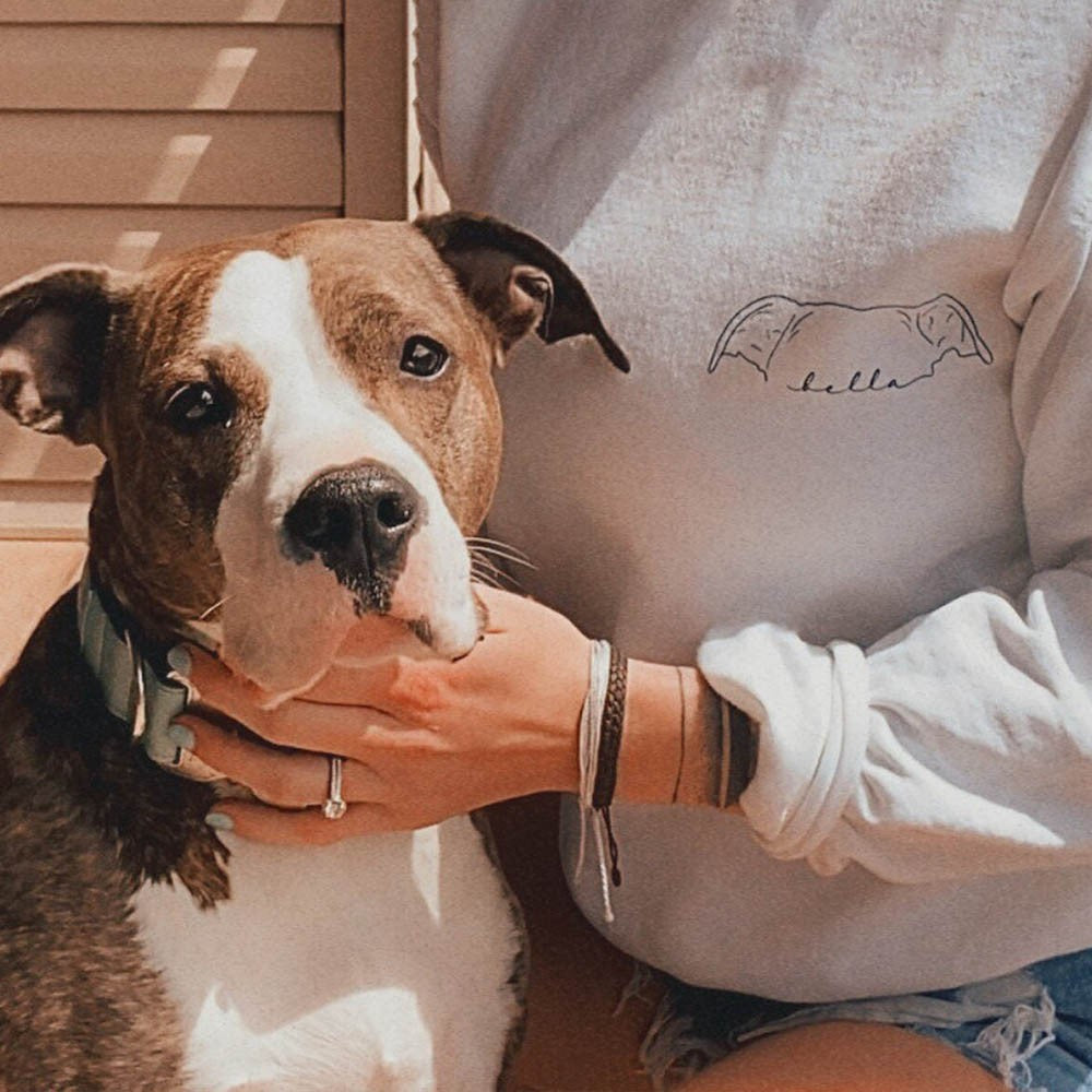 Embroidered Dog Mom Sweatshirt Hoodie with Custom Dog Ear and Name Gift For Dog Lovers