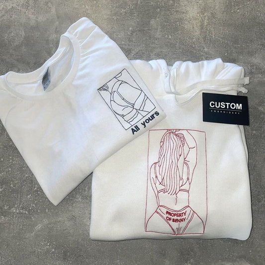 Benutzerdefinierte würzige bestickte Portrait Hoodie Crewneck Sweatshirt Valentinstag Geschenk für Freund Ehemann