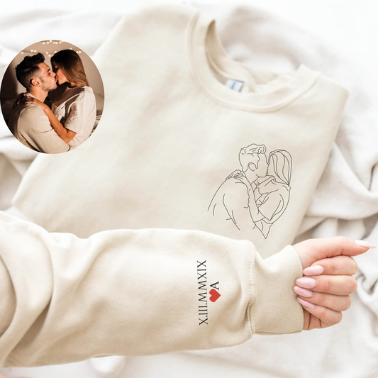 Personalisiertes Paarportrait vom Foto Besticktes Sweatshirt Hoodie Personalisierte Geschenke für Paare