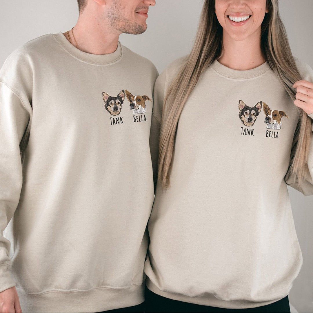 Personalized Pet Photo Portrait Sweatshirt Embroidered Cat Face and Name Hoodie Gift for Cat Parents Pet Lovers