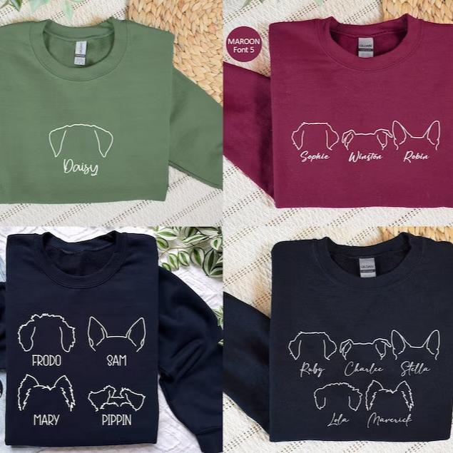 Embroidered Pet Ear Outline Sweatshirt Hoodie With Names Gift For Dog Mom Dog Dad Pet Lovers