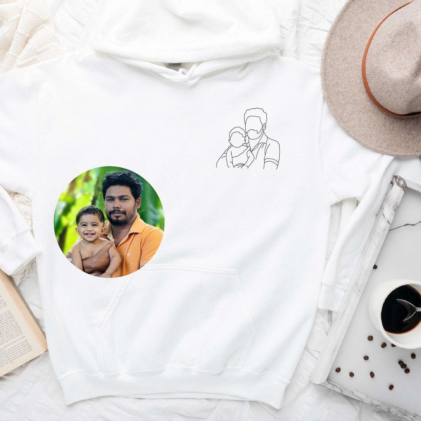 Benutzerdefinierte bestickte Papa Foto Portrait Hoodie Sweatshirt mit Kinder Namen auf Ärmel Vatertag Geschenk 