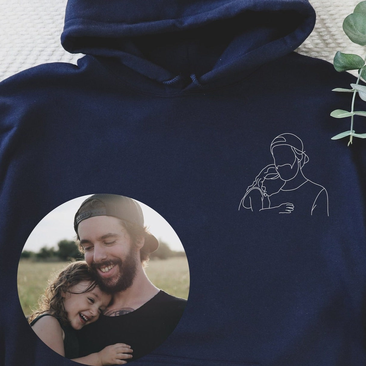 Benutzerdefinierte bestickte Papa Foto Portrait Hoodie Sweatshirt mit Kinder Namen auf Ärmel Vatertag Geschenk 