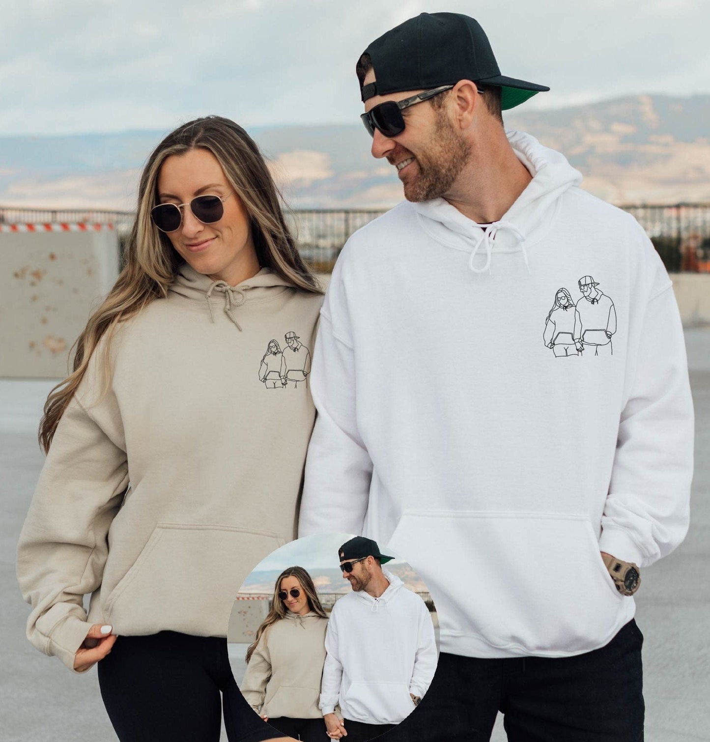 Custom Couple Portrait from Photo Embroidered Sweatshirt Hoodie Personalized Gifts for Couples