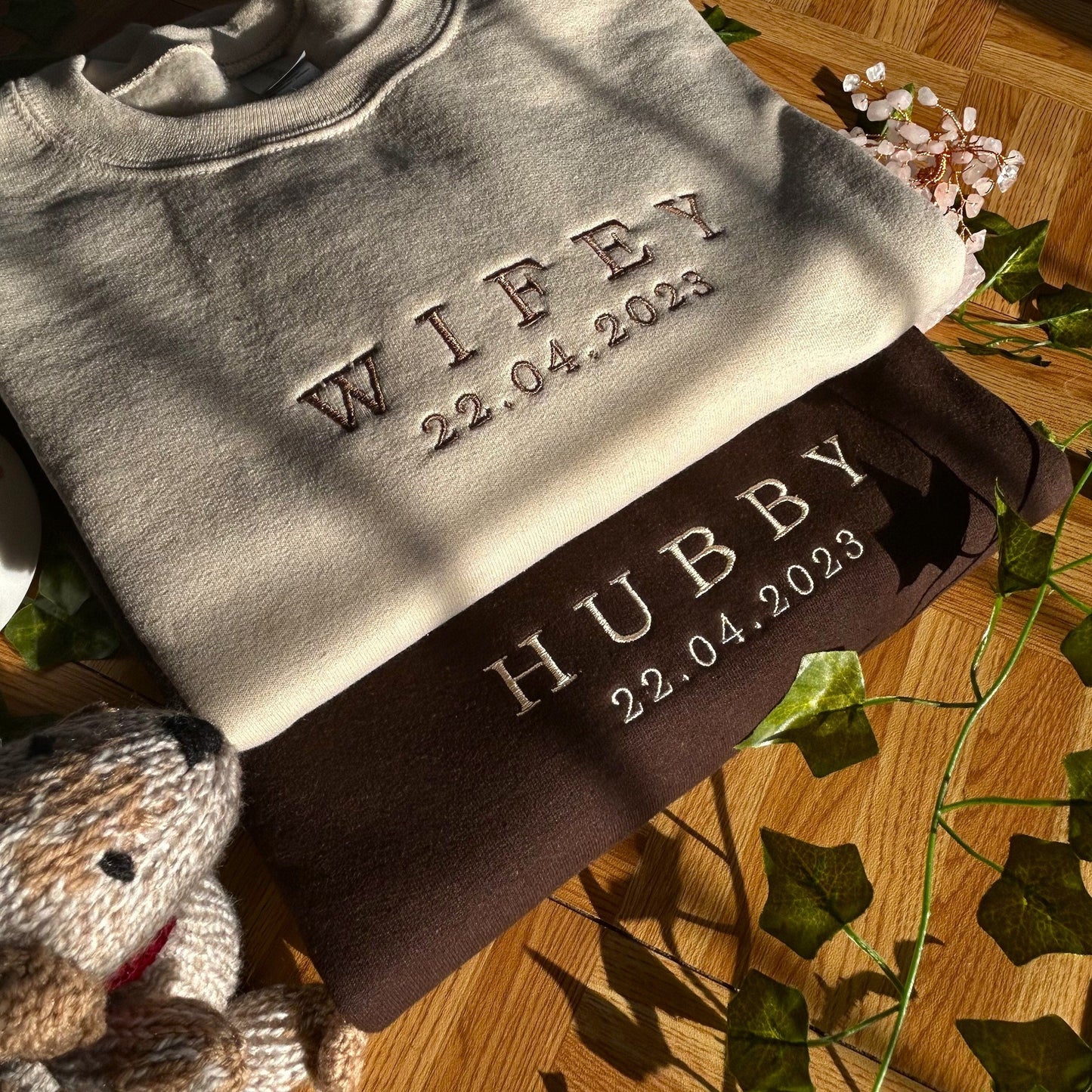 Personalisiertes Jahr Wifey Hubby Besticktes Sweatshirt Benutzerdefiniertes Paar Passender Hoodie Valentinstag Jahrestag Geschenk