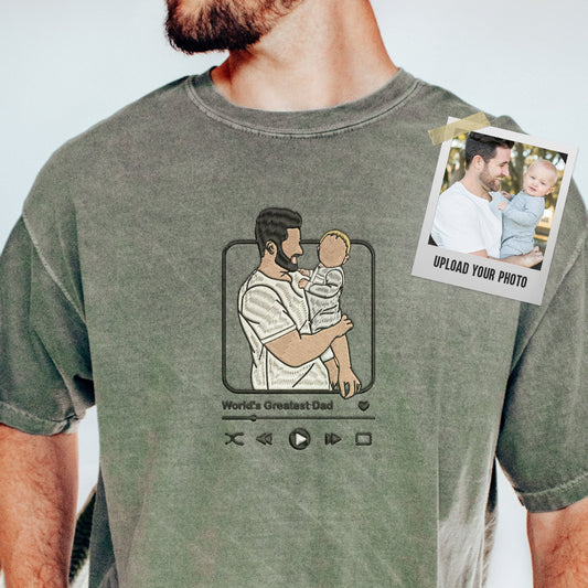 Personalisiertes besticktes Papa-Foto-Sweatshirt-Portrait-Musik-Player-T-Shirt Vatertagsgeschenk 