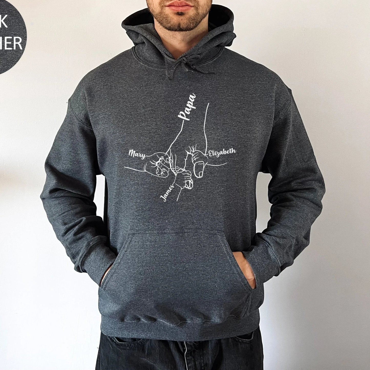 Personalisierter Papa Hoodie Kinder halten Papa Hände Vatertagsgeschenk