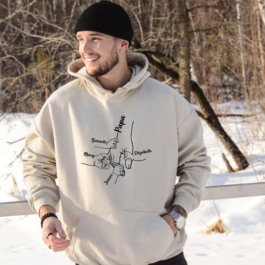 Personalisierter Papa Hoodie Kinder halten Papa Hände Vatertagsgeschenk