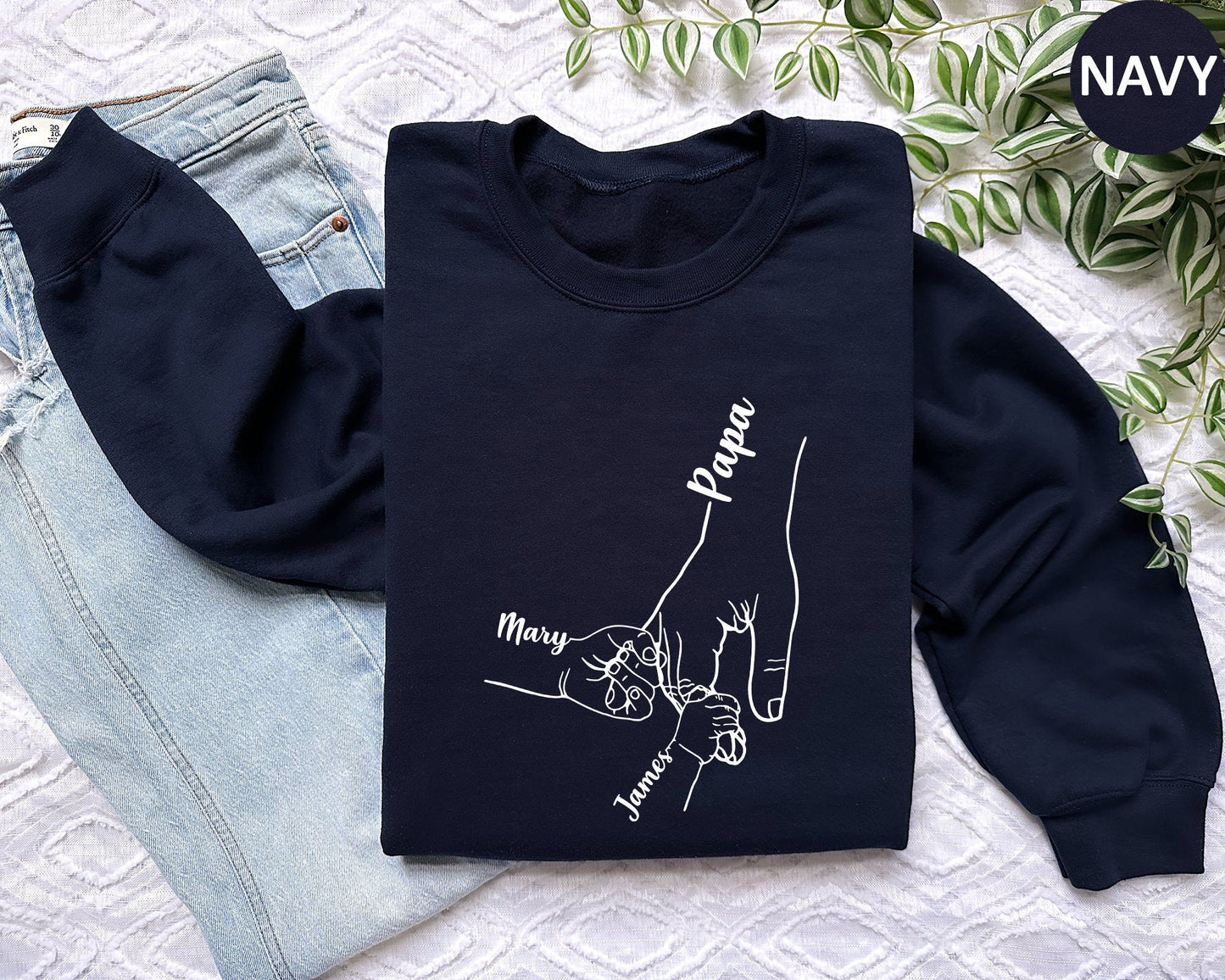 Personalisierter Papa Hoodie Kinder halten Papa Hände Vatertagsgeschenk